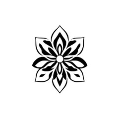 Elegant Black and White Floral Mandala Design:  A Symmetrical Flower Pattern for Decor