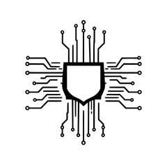 Digital Security: A Shield of Technology.  Cybersecurity, data protection, and network safety are visualized through an abstract design of a circuit-protected shield.
