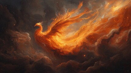 Fototapeta premium Cosmic Phoenix Rising: A Visual Symphony of Nebulae