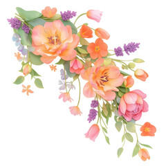 Vibrant Floral Garland Featuring Intertwined Tulips and Lavender for Easter Decorations on Transparent Background