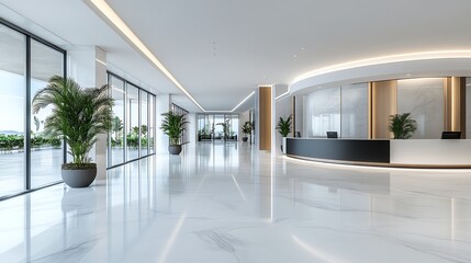 Executive office headquarters with a prestigious entrance, grand lobby exterior, corporate power and success symbol