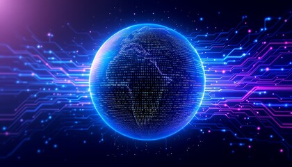 Obraz premium Global Digital Network: Earth Covered in Binary Code with Circuitry
