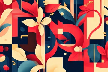 Obraz premium Abstract Colorful Floral Patterns with Geometric Shapes and Designs