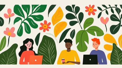 Enchanted Workspace with Flowers and Leaves for Inspiration