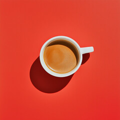 A cup of espresso on a bold red background
