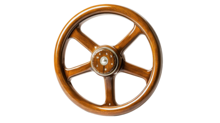 Polished wood steering wheel isolated on transparent background