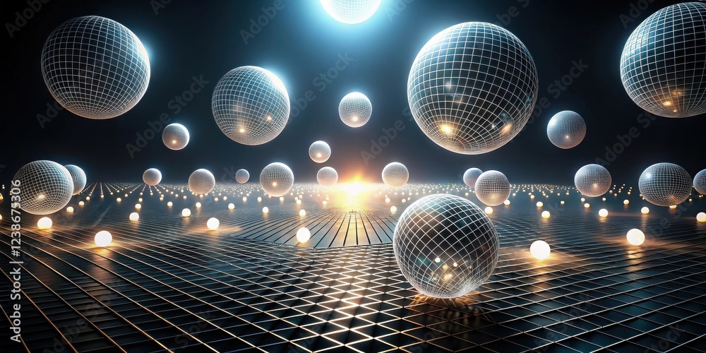 Aufkleber abstract grid with illuminated spheres and glowing lights