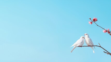 Two white birds perched on a branch of a tree in a natural setting during daylight hours