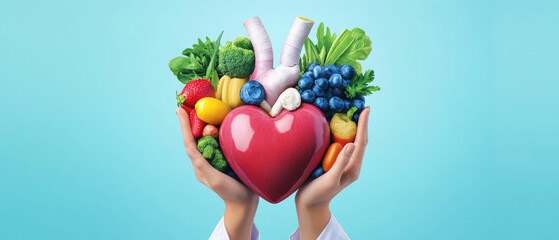 Promoting heart health through preventative care a guide to healthy foods and heart graphics in a flat design illustration