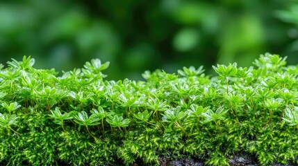 Lush green moss on a wall, rainforest background, nature wallpaper