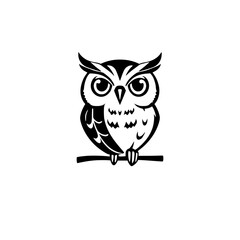 Majestic Owl: A Black and White Illustration of a Wise Owl Perched on a Branch