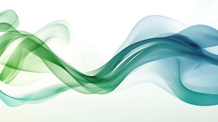 Fototapeta premium Fluid abstract forms in green, blue, and white, creating a natural feel like ocean waves, set against a soft gradient background