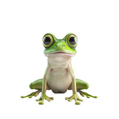 Cheerful cartoon frog with big eyes sitting upright looking straight at you