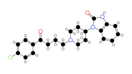 benperidol molecule, structural chemical formula, ball-and-stick model, isolated image antipsychotic