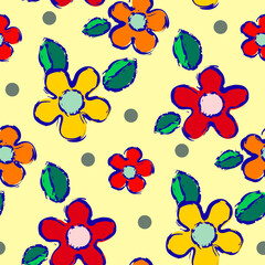 Vector - doodle flowers with leaves deamless pattern.