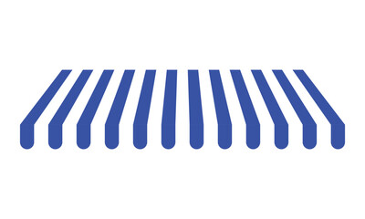 Commercial canopy awning for store. Tent with white and blue stripes for market. Vector