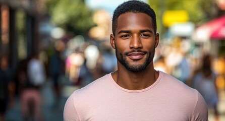 Fototapeta premium A man with a big smile is standing on a street
