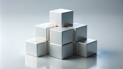 Obraz premium A pyramid of pristine white cubes on a reflective surface