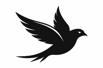 Flying Bird Silhouette Icon - Minimalist Black Vector on White Background.