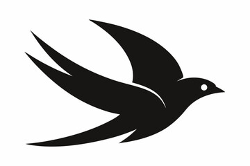 Flying Bird Silhouette Icon - Minimalist Black Vector on White Background.