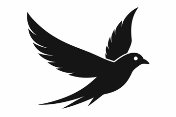 Flying Bird Silhouette Icon - Minimalist Black Vector on White Background.