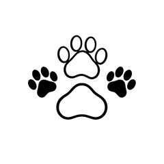 Obraz premium Paw Prints: Cute Pet Footprints Graphic Design. Perfect for pet lovers, animal shelters, and pet-related businesses. Simple, black and white vector illustration.