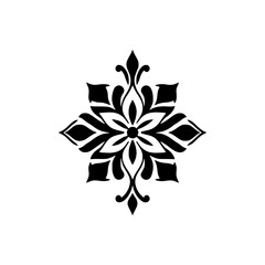 Elegant Black and White Floral Pattern Design: Vintage Symmetrical Mandala Ornament for Decoration