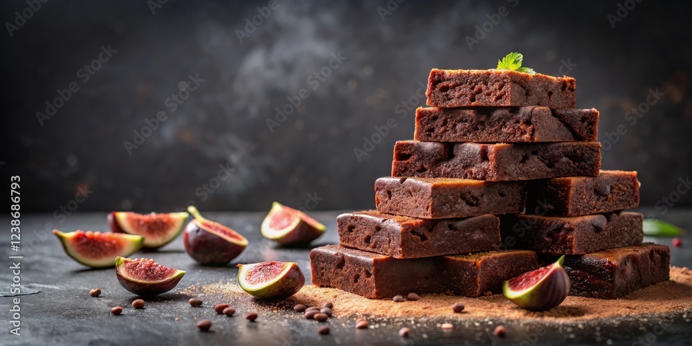 Aufkleber a delectable pyramid of rich chocolate brownies, artfully arranged with fresh fig slices and cocoa p
