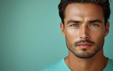 Obraz premium handsome man smiling with a mustache and a causal t-shirt