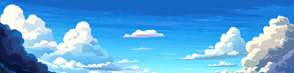 Digital Painting of Cumulus Clouds and Blue Sky