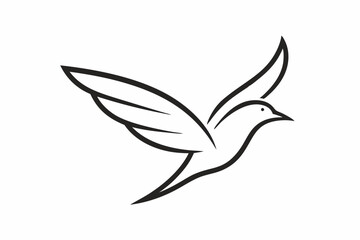 Flying Bird Silhouette Icon - Minimalist Black Vector on White Background.