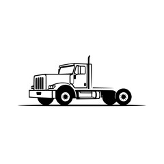 Powerful Semi Truck: A Symbol of Transportation and Logistics.  Heavy Duty Vehicle Design, Freight Delivery, Highway Travel, and Cargo Shipping Concept. Black and White Illustration.