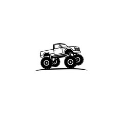 Monster Truck: An illustration of a powerful off-road vehicle with massive tires, perfect for adventure and extreme sports enthusiasts. © MatandSterre