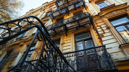 Fototapeta premium metal staircase on the facade of the building.