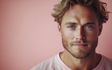 Fototapeta premium handsome man smiling with a mustache and a causal t-shirt