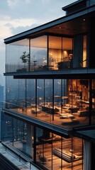 Obraz premium Modern Glass Apartment Building Evening Cityscape