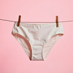 Beige Underwear Hanging on Clothesline Pink Background