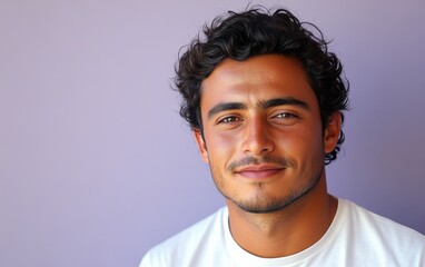 Fototapeta premium handsome man smiling with a mustache and a causal t-shirt
