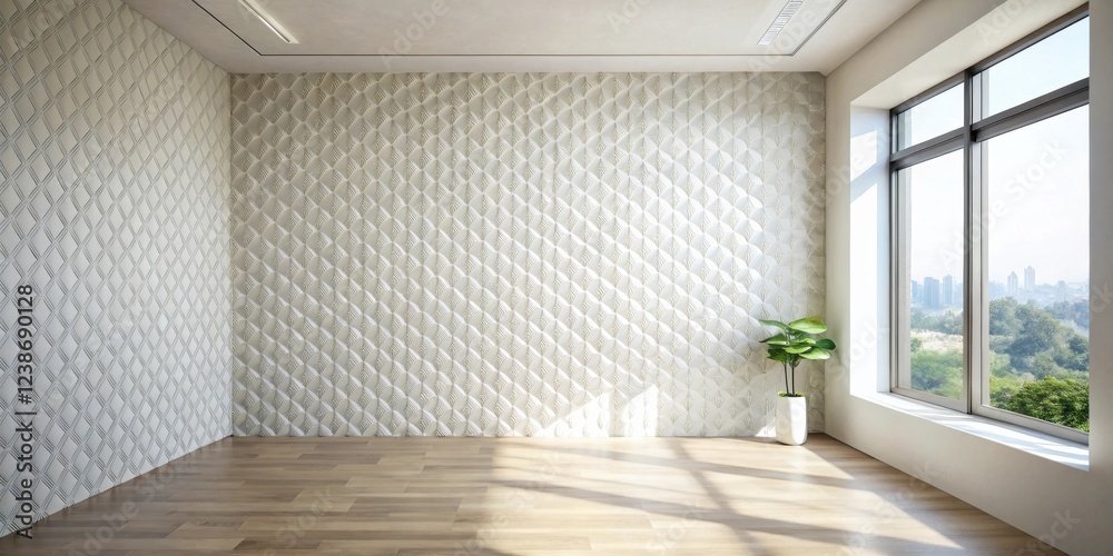 Poster sunlit room with textured walls and large window
