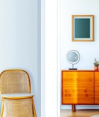 Cozy Modern Interior with Chair and Wooden Cabinet in Soft Lighting