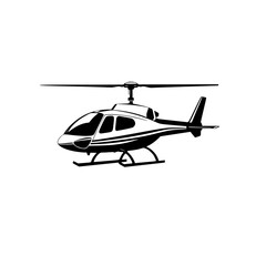Helicopter: A Black and White Vector Graphic. Perfect for aviation, travel, and transportation projects. Clean design, ideal for websites and applications.