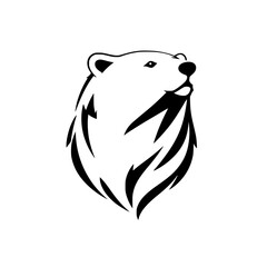 Majestic Polar Bear Head: A Stunning Black and White Vector Illustration. Perfect for logos, branding, and nature-themed designs.
