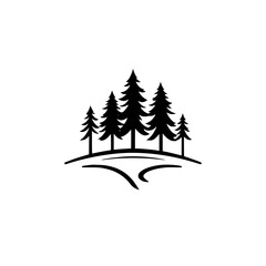 Obraz premium Majestic evergreen forest, serene landscape illustration. Perfect for nature lovers, eco-friendly brands, and outdoor adventures. Simple vector graphic design.
