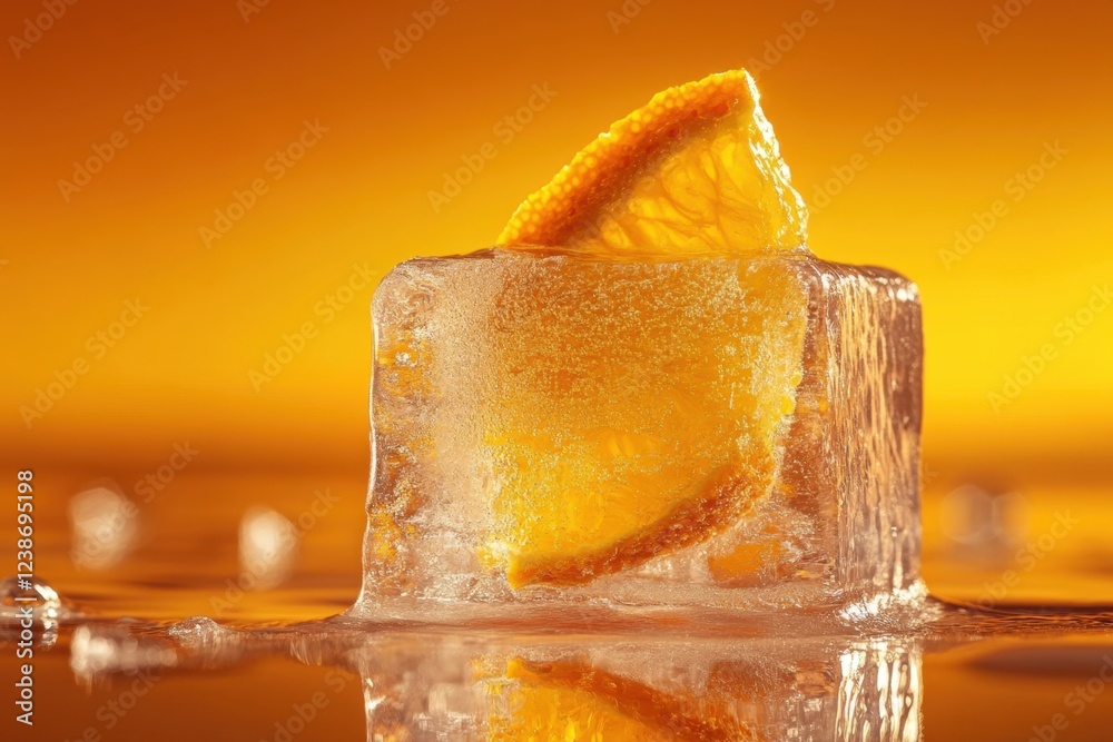 Wall mural Orange Slice Frozen In A Cube Of Ice