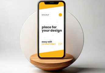 Phone on Circular Stand Screen Mockup