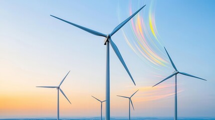 Fototapeta premium Wind Turbines Against Beautiful Sunset with Colorful Sky Patterns