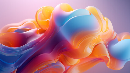 3d render colorful abstract fluid shapes smooth flowing lines vibrant orange blue pink