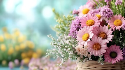 Delicate Pink Daisies in a Woven Basket