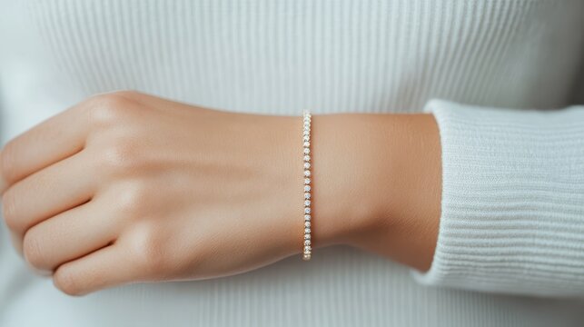 European model showcases exquisite traditional diamond bracelets with elegance, emphasizing timeless beauty and luxury in contemporary fashion settings