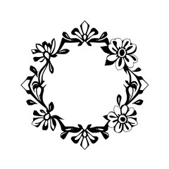 Elegant Black and White Floral Frame Design: Vintage Flower Border, Circular Pattern, Decorative Vector Art, Classic Ornament, Symmetrical Illustration